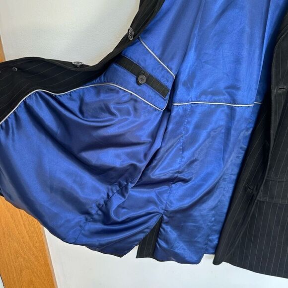 Bachrach Black and White Pinstripe Genuine Suede Leather 3 Button Blazer Coat Mi - Picture 12 of 14